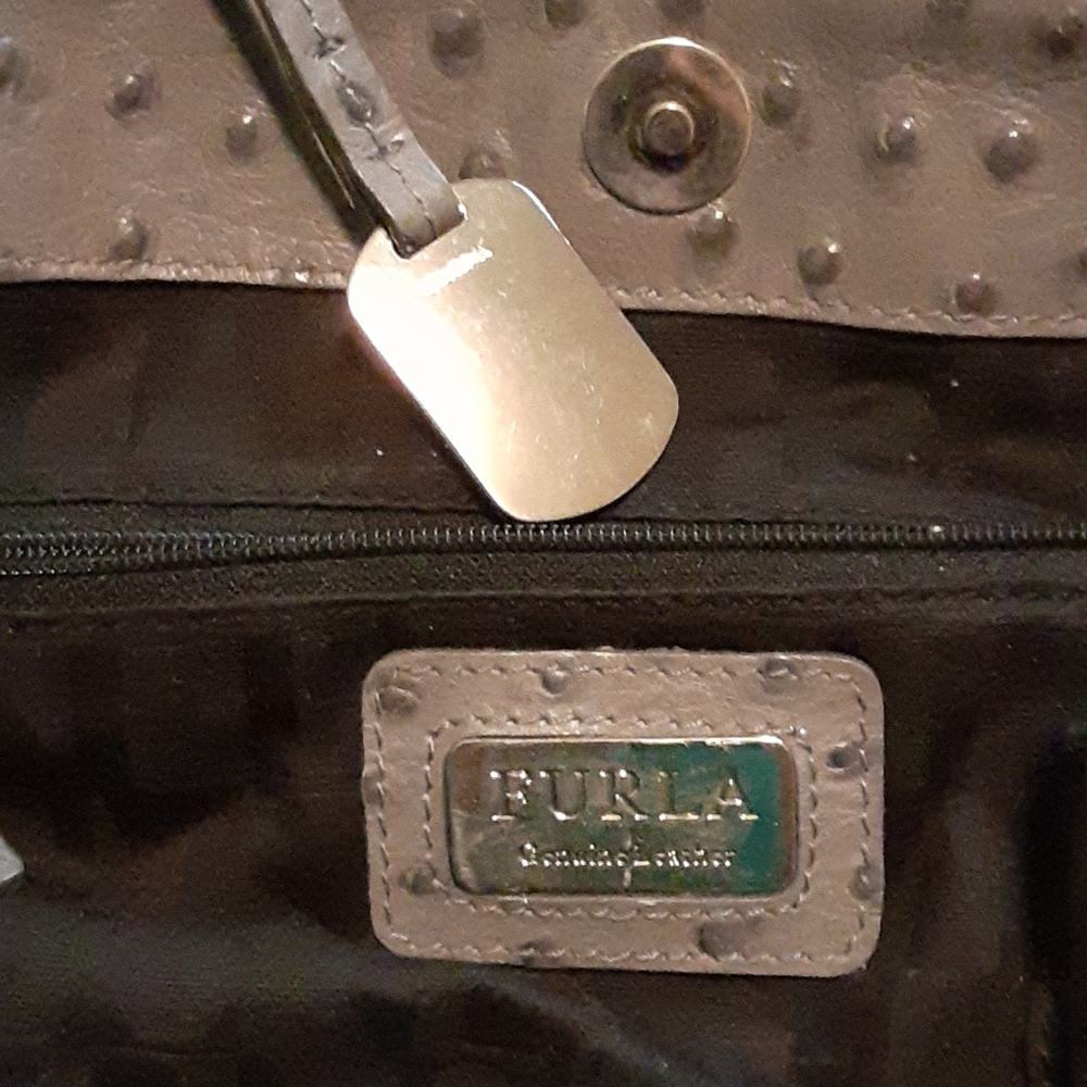 Furla Genuine leather gray ostrich print purse